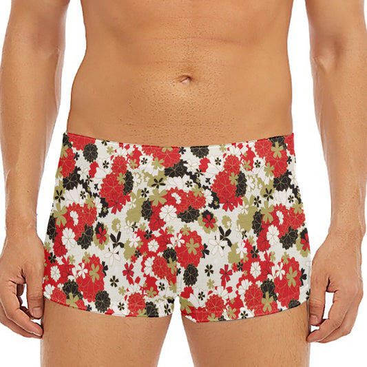 Floral Kimono Pattern Print Men's Short Boxer Briefs