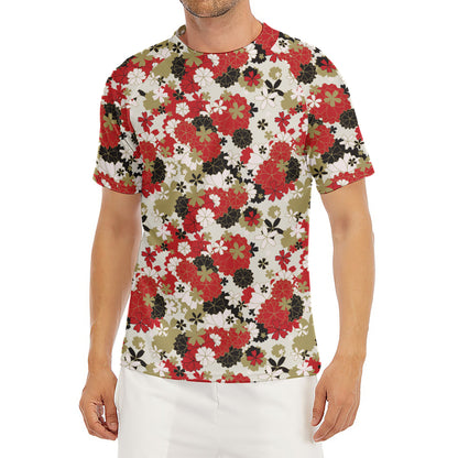 Floral Kimono Pattern Print Men's Short Sleeve Rash Guard