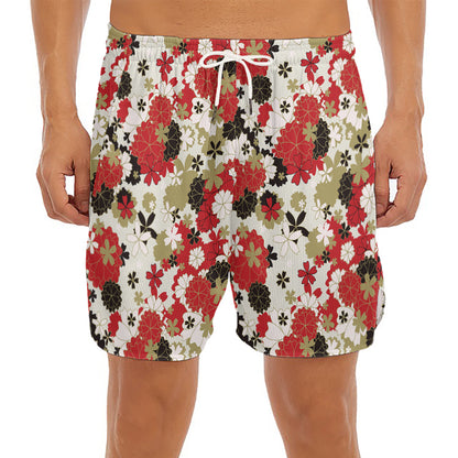 Floral Kimono Pattern Print Men's Split Running Shorts