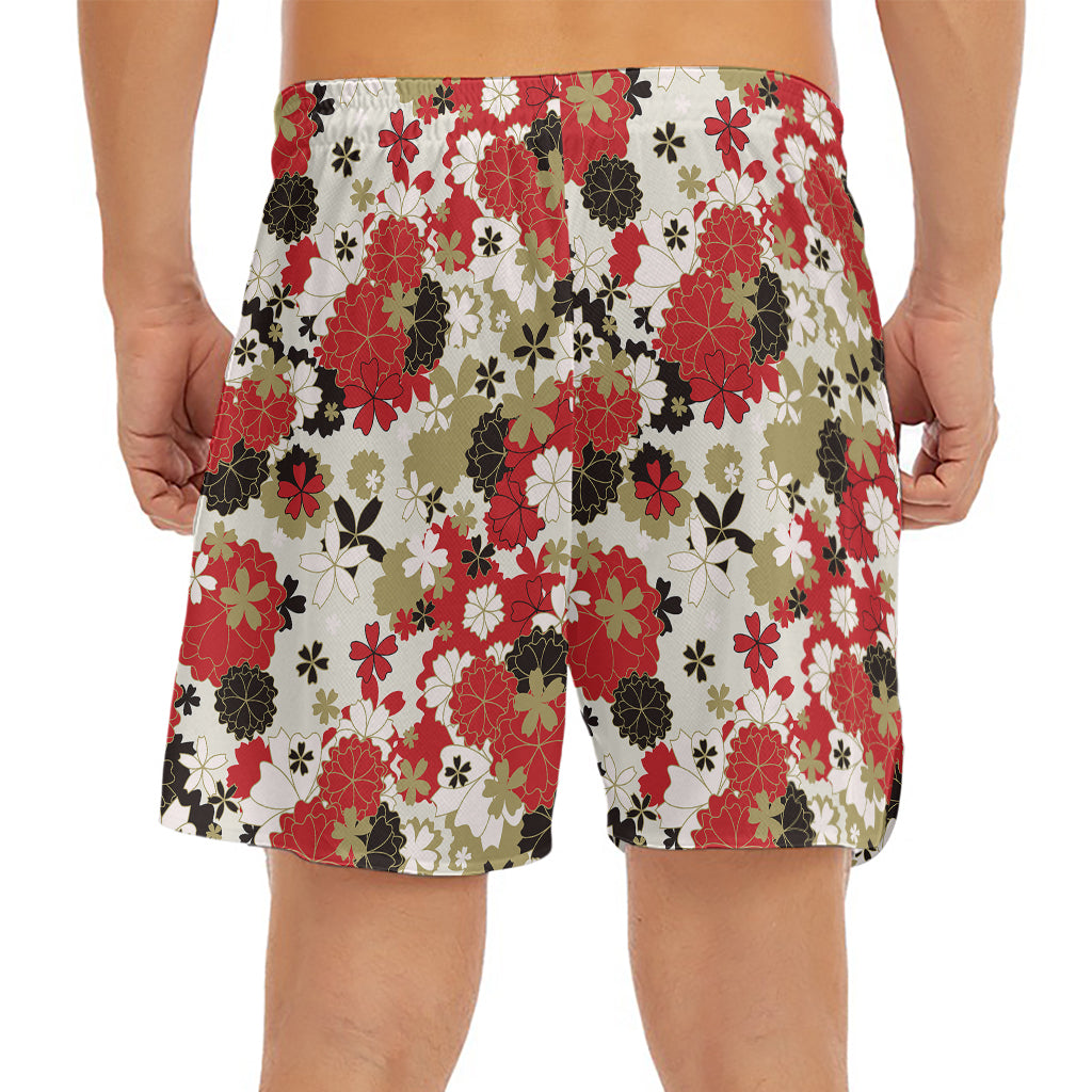 Floral Kimono Pattern Print Men's Split Running Shorts