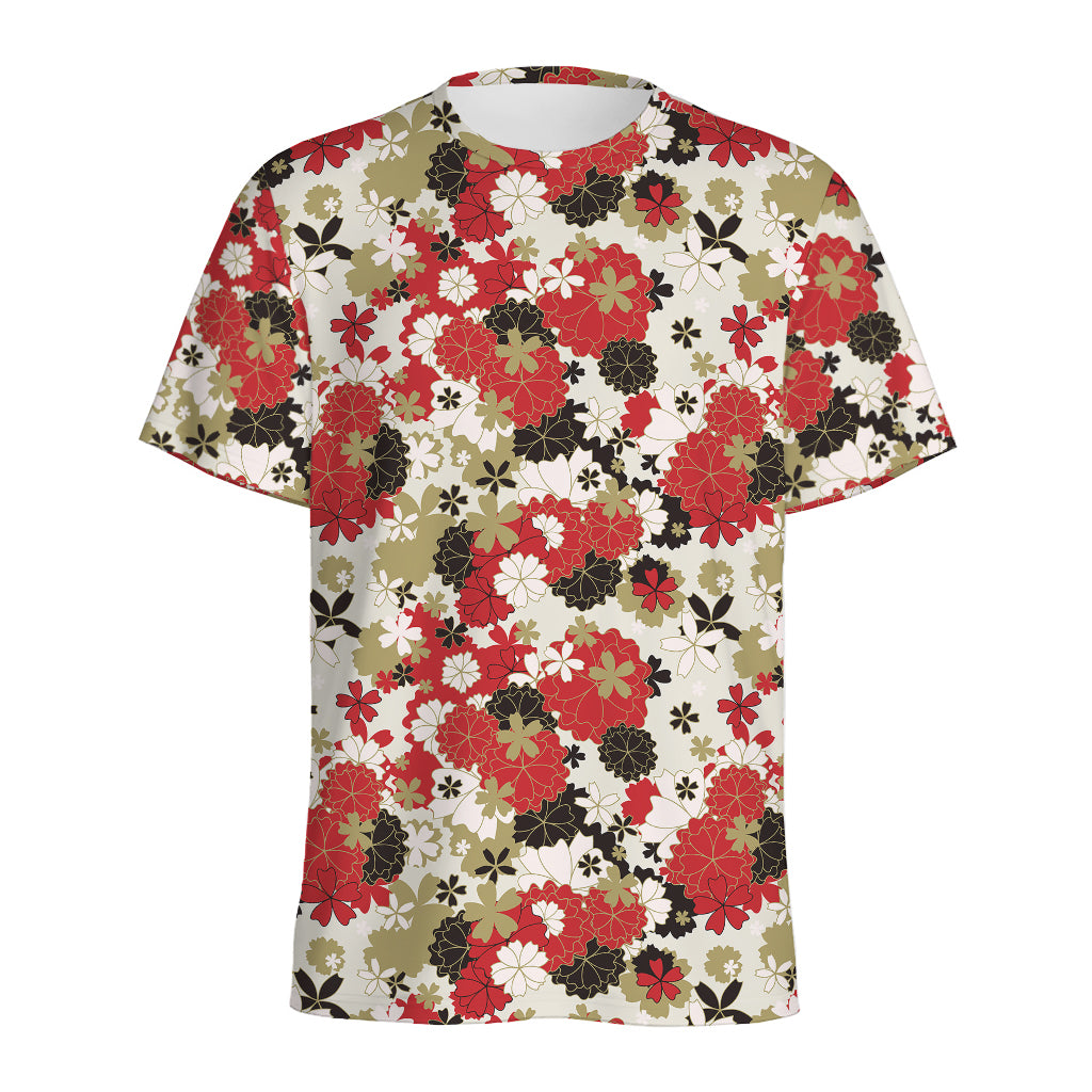 Floral Kimono Pattern Print Men's Sports T-Shirt