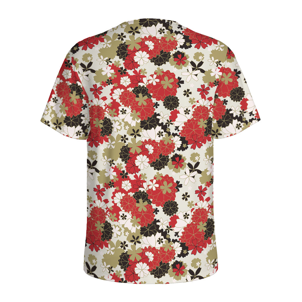 Floral Kimono Pattern Print Men's Sports T-Shirt