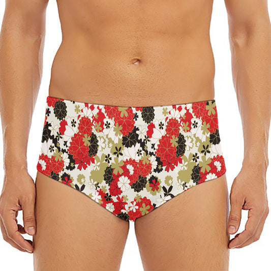 Floral Kimono Pattern Print Men's Triangle Swim Briefs