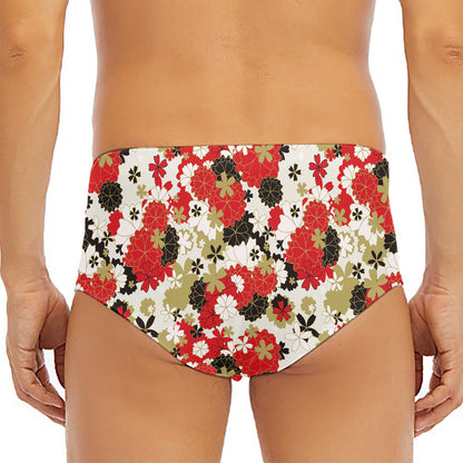 Floral Kimono Pattern Print Men's Triangle Swim Briefs