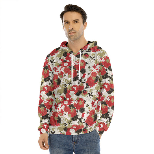 Floral Kimono Pattern Print Men's Velvet Pullover Hoodie