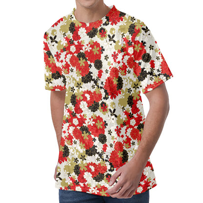 Floral Kimono Pattern Print Men's Velvet T-Shirt