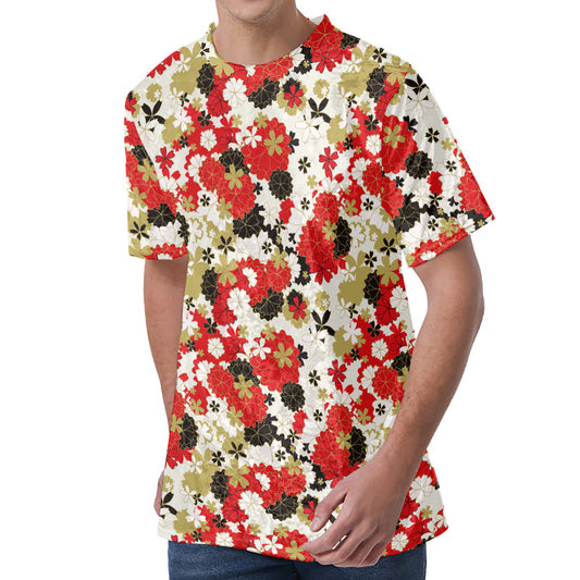 Floral Kimono Pattern Print Men's Velvet T-Shirt