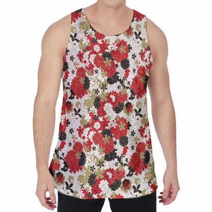 Floral Kimono Pattern Print Men's Velvet Tank Top