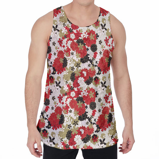 Floral Kimono Pattern Print Men's Velvet Tank Top