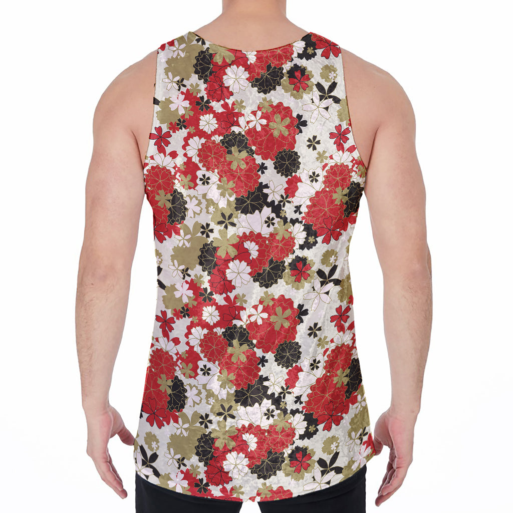 Floral Kimono Pattern Print Men's Velvet Tank Top