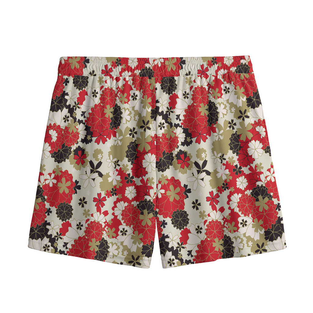 Floral Kimono Pattern Print Mesh Shorts