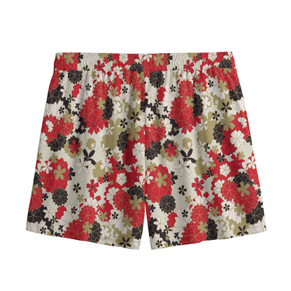 Floral Kimono Pattern Print Mesh Shorts