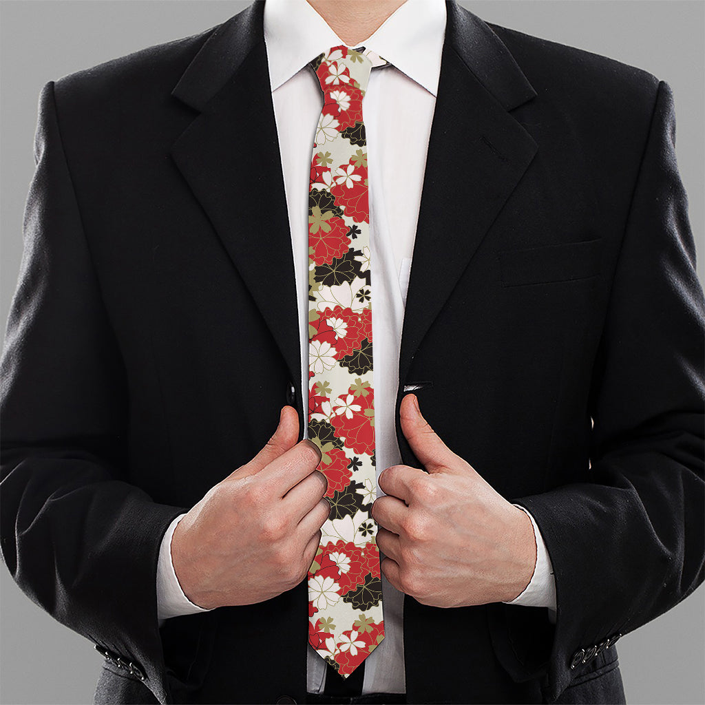 Floral Kimono Pattern Print Necktie