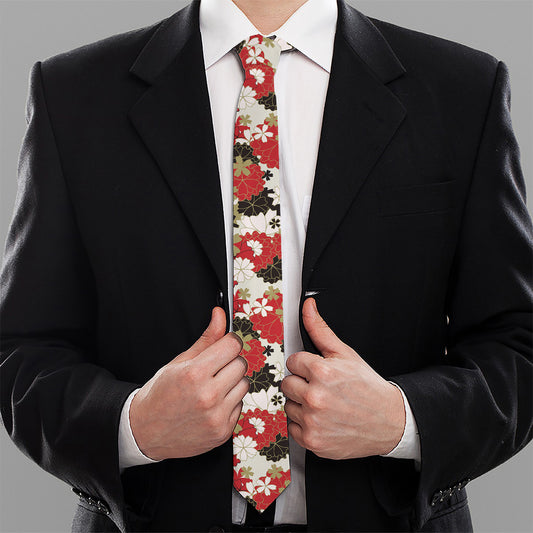Floral Kimono Pattern Print Necktie