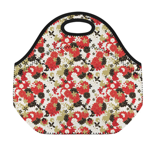 Floral Kimono Pattern Print Neoprene Lunch Bag
