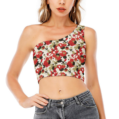 Floral Kimono Pattern Print One Shoulder Crop Top
