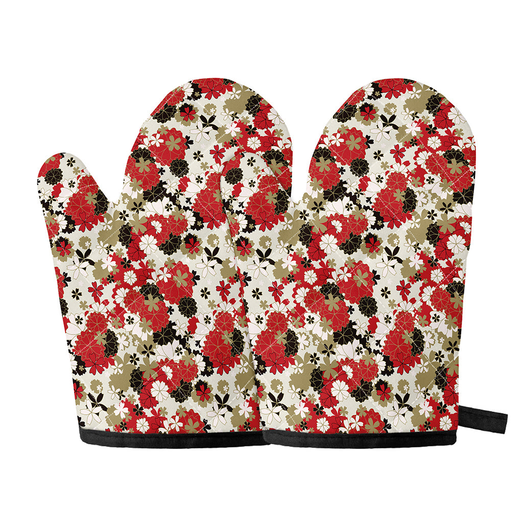 Floral Kimono Pattern Print Oven Mitts