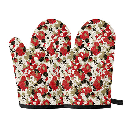 Floral Kimono Pattern Print Oven Mitts