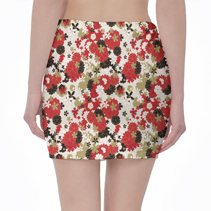 Floral Kimono Pattern Print Pencil Mini Skirt