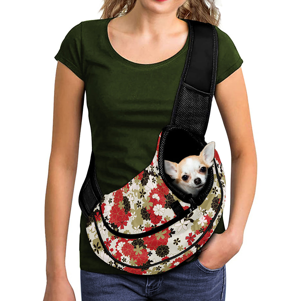 Floral Kimono Pattern Print Pet Sling Carrier