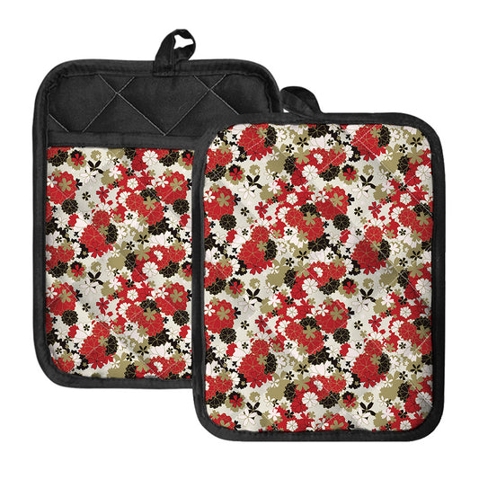 Floral Kimono Pattern Print Pot Holders With Pocket