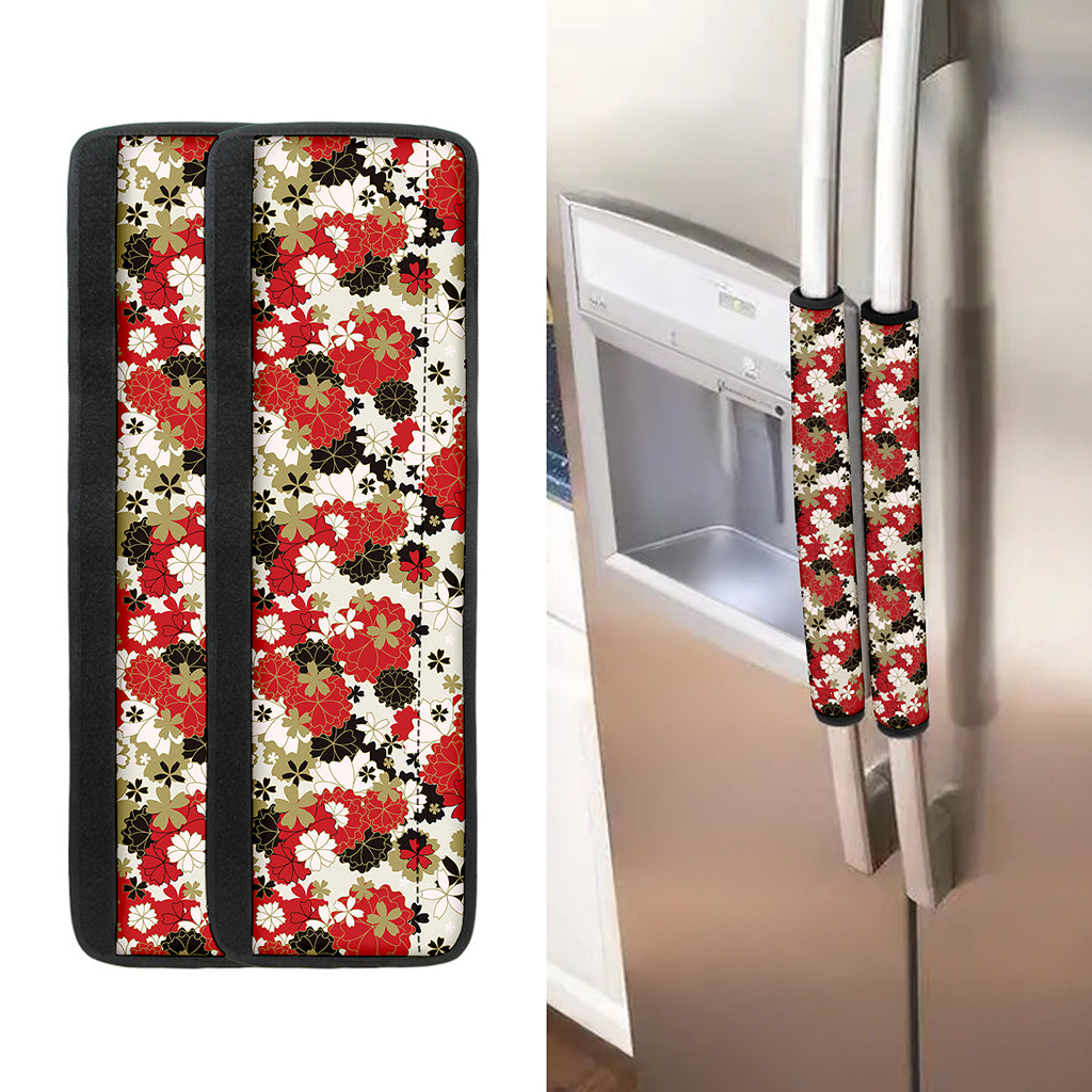 Floral Kimono Pattern Print Refrigerator Handle Covers