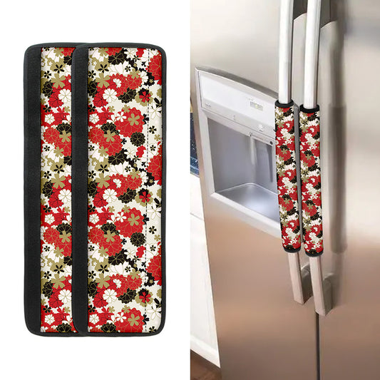 Floral Kimono Pattern Print Refrigerator Handle Covers