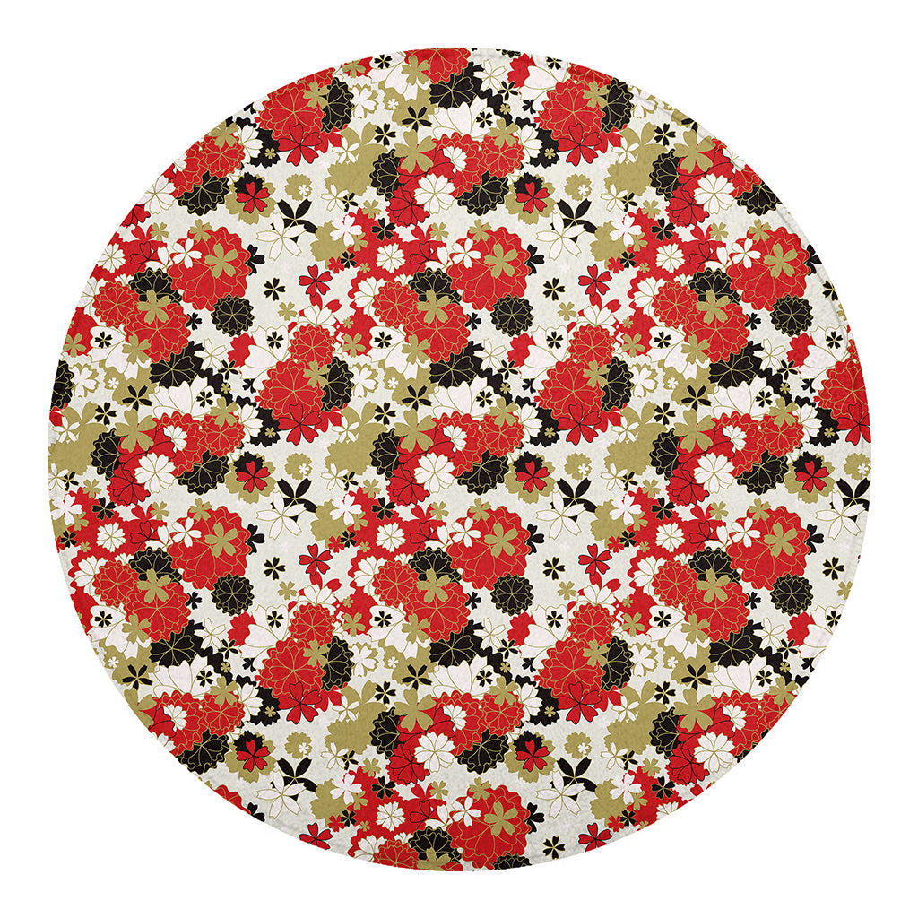 Floral Kimono Pattern Print Round Blanket