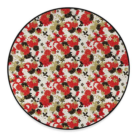 Floral Kimono Pattern Print Round Floor Mat