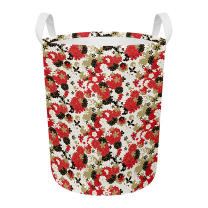 Floral Kimono Pattern Print Round Laundry Basket