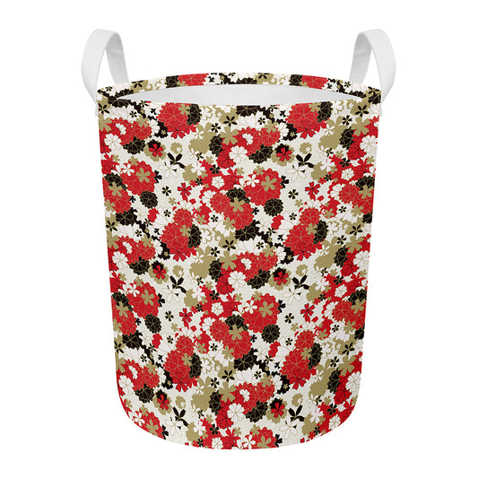 Floral Kimono Pattern Print Round Laundry Basket