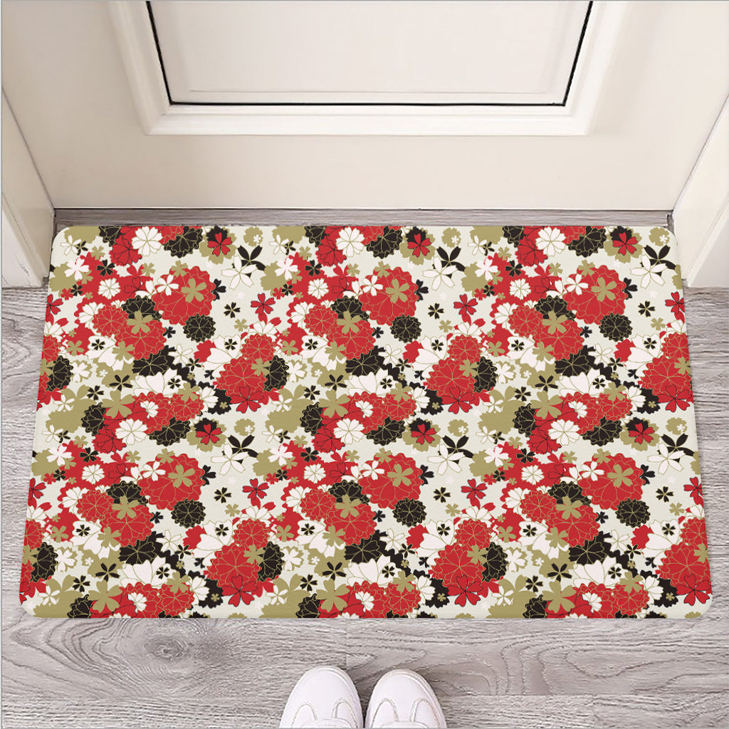 Floral Kimono Pattern Print Rubber Doormat