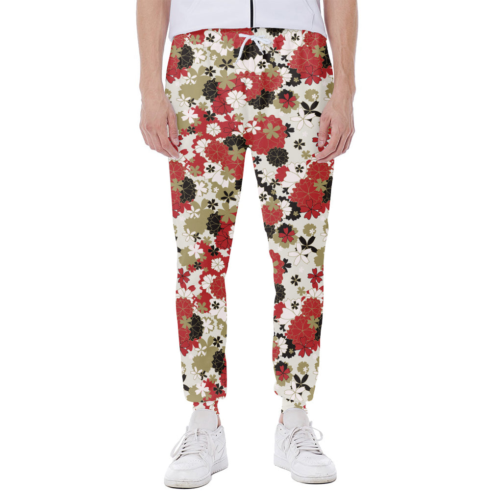 Floral Kimono Pattern Print Scuba Joggers