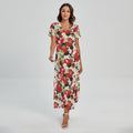 Floral Kimono Pattern Print Short Sleeve Maxi Dress