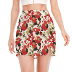 Floral Kimono Pattern Print Side Slit Mini Skirt
