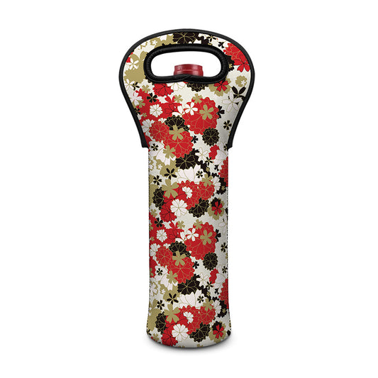 Floral Kimono Pattern Print Single Neoprene Wine Tote