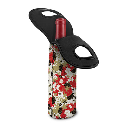 Floral Kimono Pattern Print Single Neoprene Wine Tote