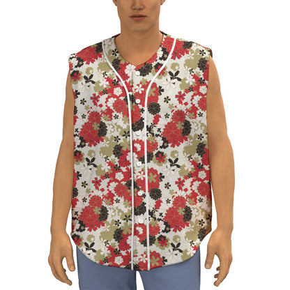 Floral Kimono Pattern Print Sleeveless Baseball Jersey