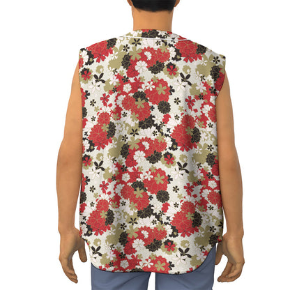 Floral Kimono Pattern Print Sleeveless Baseball Jersey