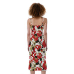Floral Kimono Pattern Print Slim Fit Midi Cami Dress