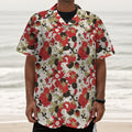 Floral Kimono Pattern Print Textured Short Sleeve Shirt