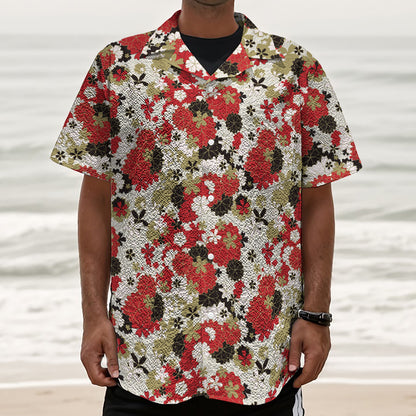 Floral Kimono Pattern Print Textured Short Sleeve Shirt