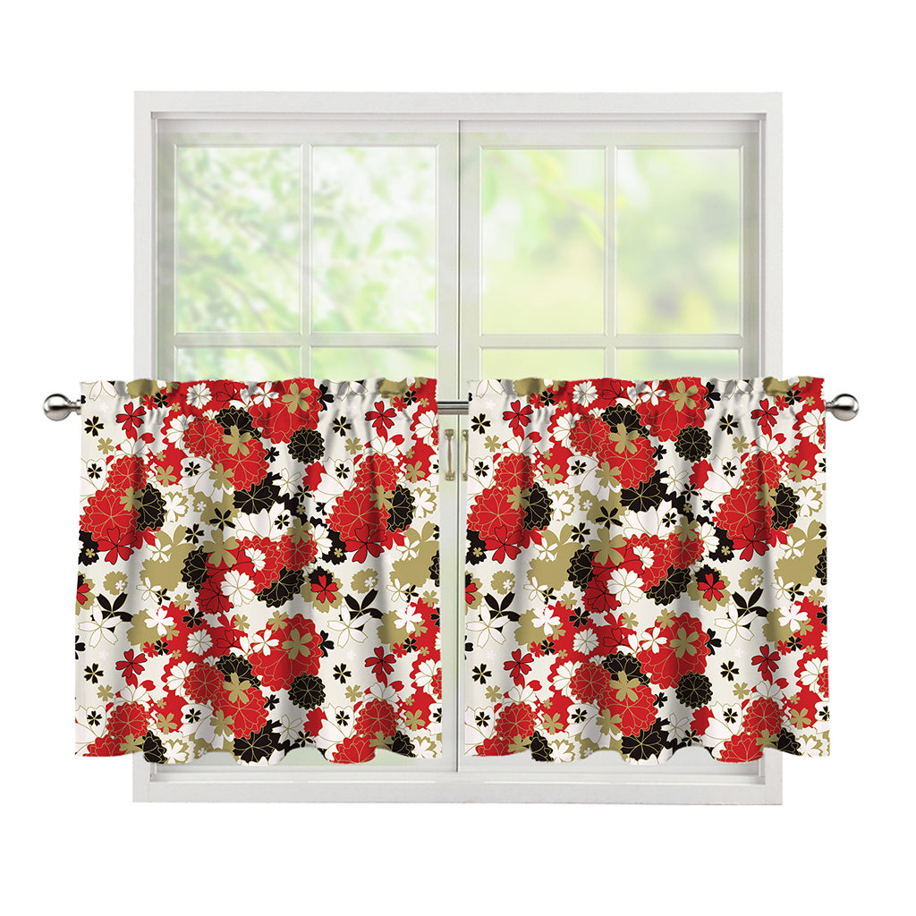 Floral Kimono Pattern Print Tier Curtains