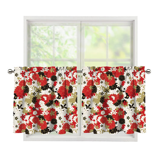 Floral Kimono Pattern Print Tier Curtains