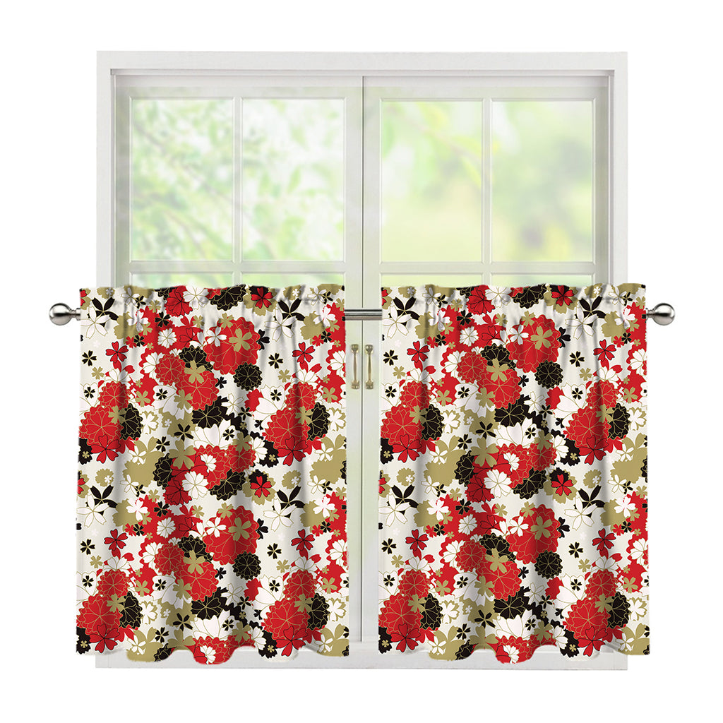 Floral Kimono Pattern Print Tier Curtains