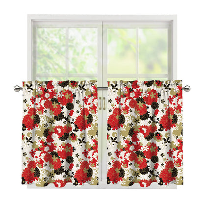 Floral Kimono Pattern Print Tier Curtains