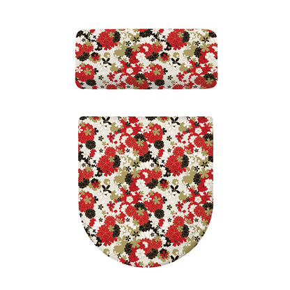 Floral Kimono Pattern Print Toilet Lid And Tank Cover Set