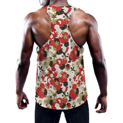 Floral Kimono Pattern Print Training Tank Top