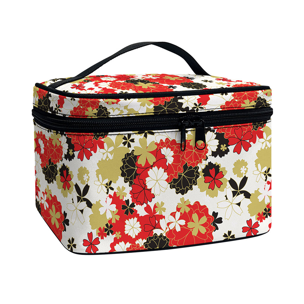 Floral Kimono Pattern Print Travel Makeup Bag