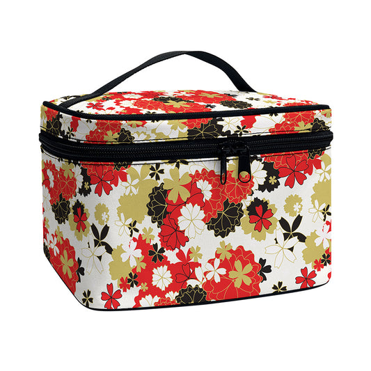 Floral Kimono Pattern Print Travel Makeup Bag